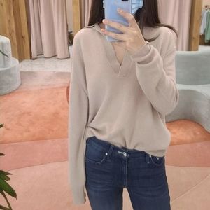 Aritzia Beige V-Neck Sweater